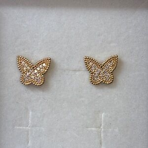 AAA CZ Pave Butterfly Stud Earrings 18k Yellow Gold Filled